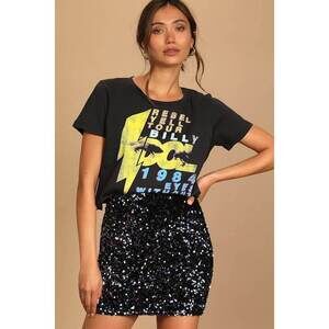 Lulus Glimmer And Shine Black Multi Sequin Mini Skirt - Size S